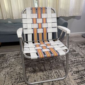Vintage Rainbow Striped Mesh Web Aluminum Folding Lawn Chair 70s 80s Good Cond